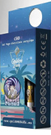 A blue and purple box for a 1ml CBD vape distillate cartridge from Golden Buds features a stylized illustration of a person with purple hair and the text Purple Punch.

Description generated by AI